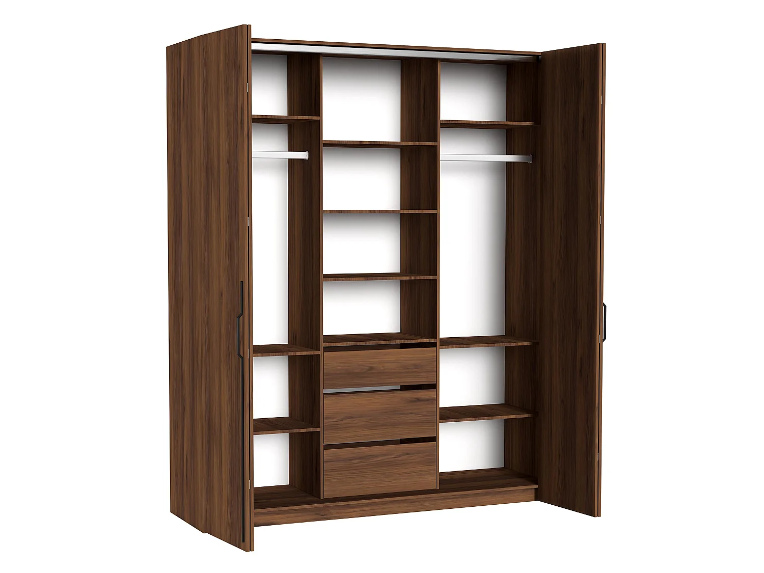AX LIVING Omodeo kledingkast 200 cm breed – Warmia walnoot met ronde handgrepen