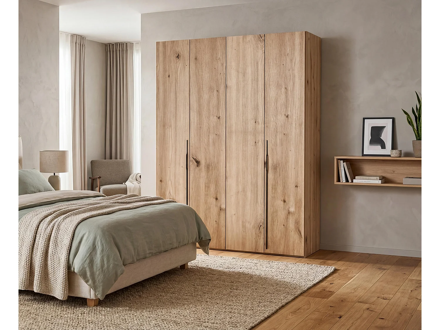 AX LIVING Omodeo kledingkast 200 cm breed – Artisan eiken met WingLine-systeem