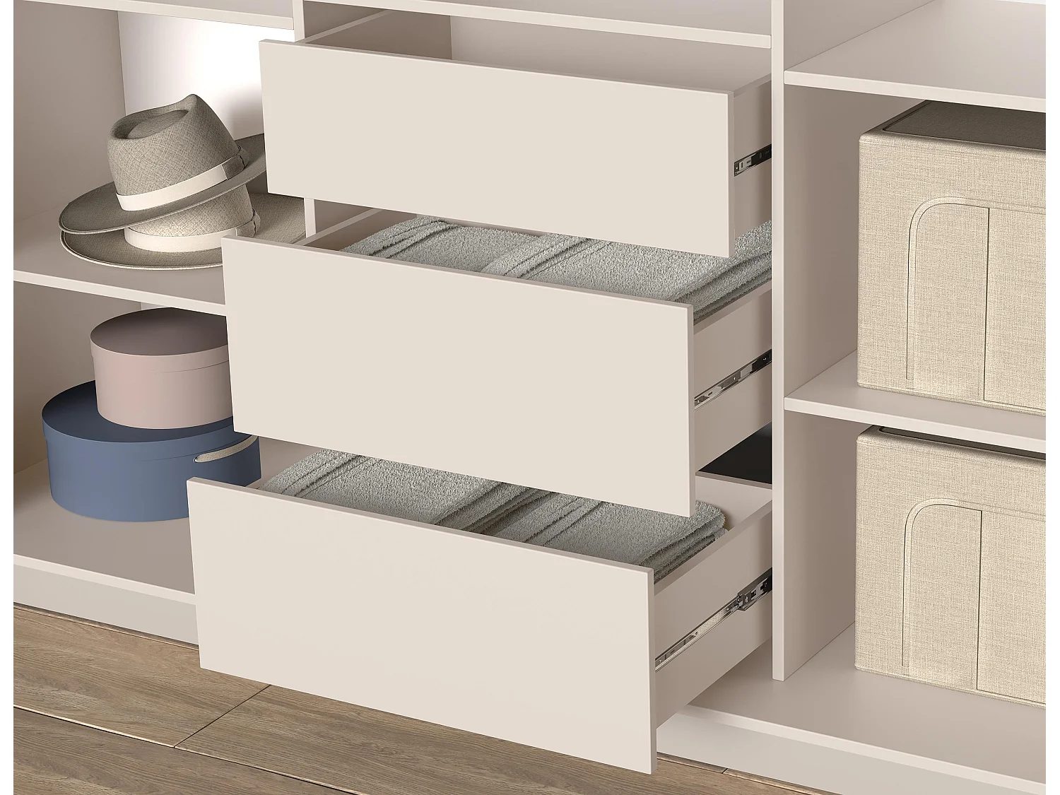 AX LIVING Omodeo kledingkast 170 cm breed – kasjmierdecor met WingLine-systeem