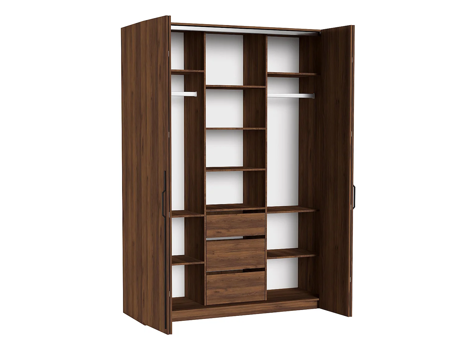 AX LIVING Omodeo kledingkast 170 cm breed – Warmia walnoot met afgeronde handgrepen