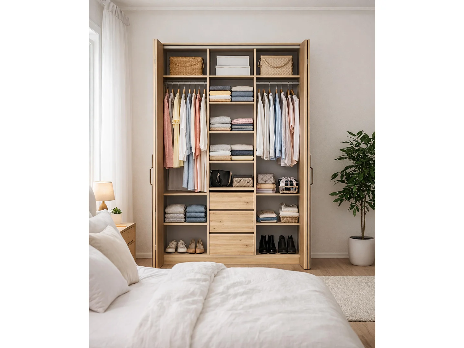 AX LIVING Omodeo kledingkast 170 cm breed – Artisan eiken met WingLine-vouwdeuren