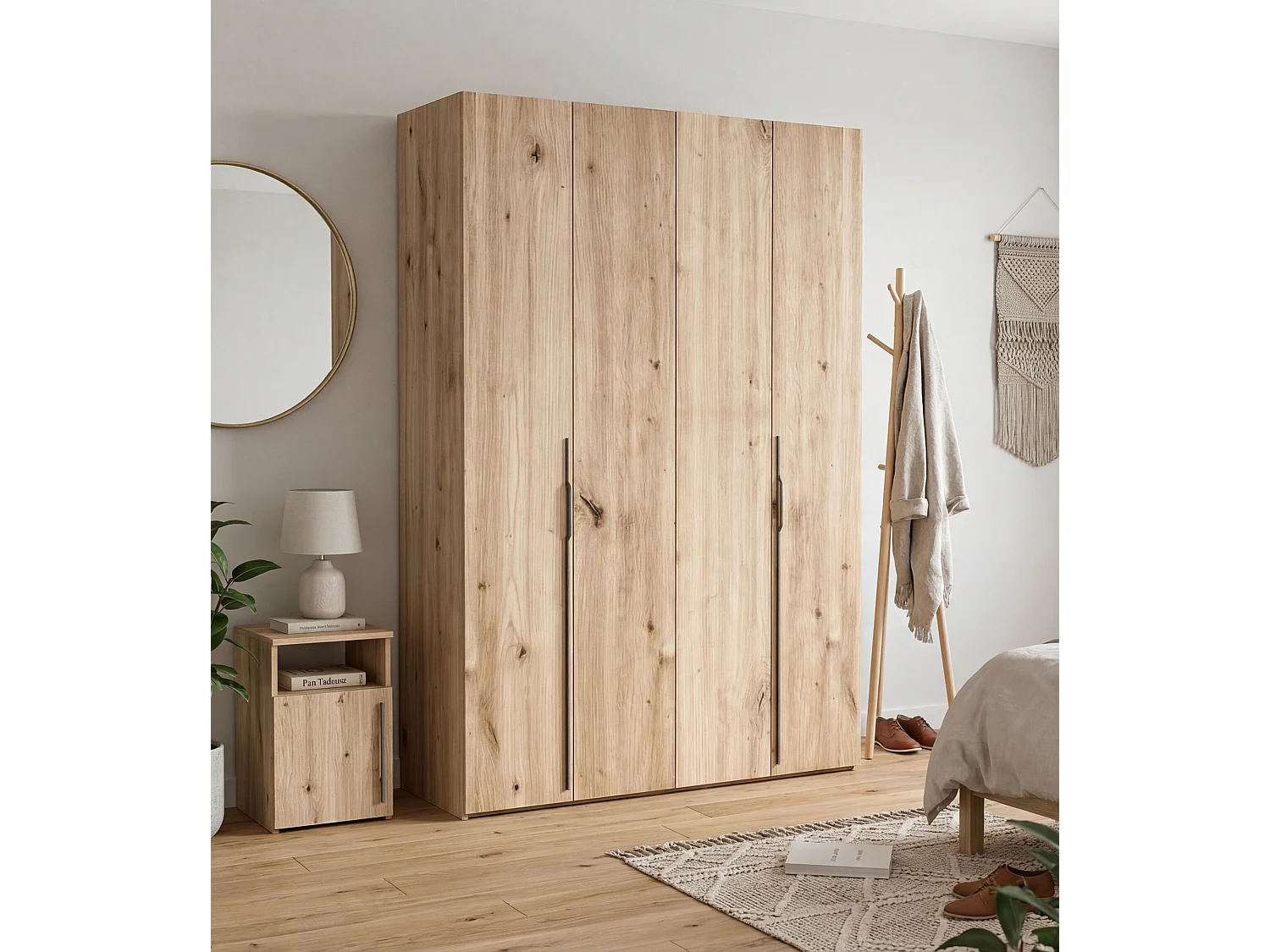 AX LIVING Omodeo kledingkast 170 cm breed – Artisan eiken met WingLine-vouwdeuren