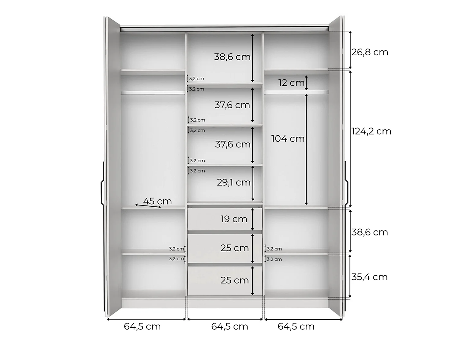 AX LIVING Omodeo kledingkast 200 cm breed – kasjmier met afgeronde handgrepen
