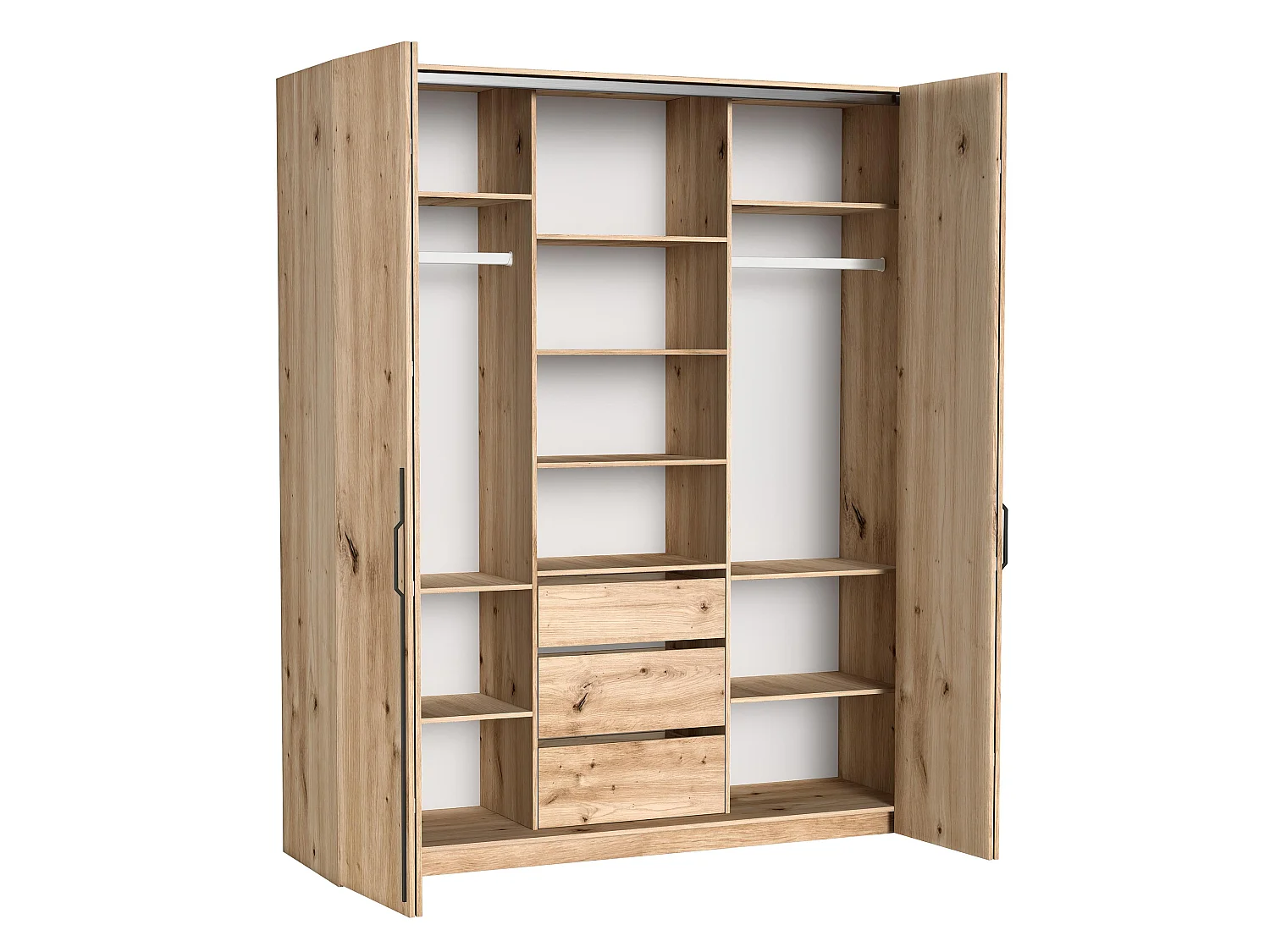 AX LIVING Omodeo kledingkast 200 cm breed – Artisan eikendecor met ronde handgrepen