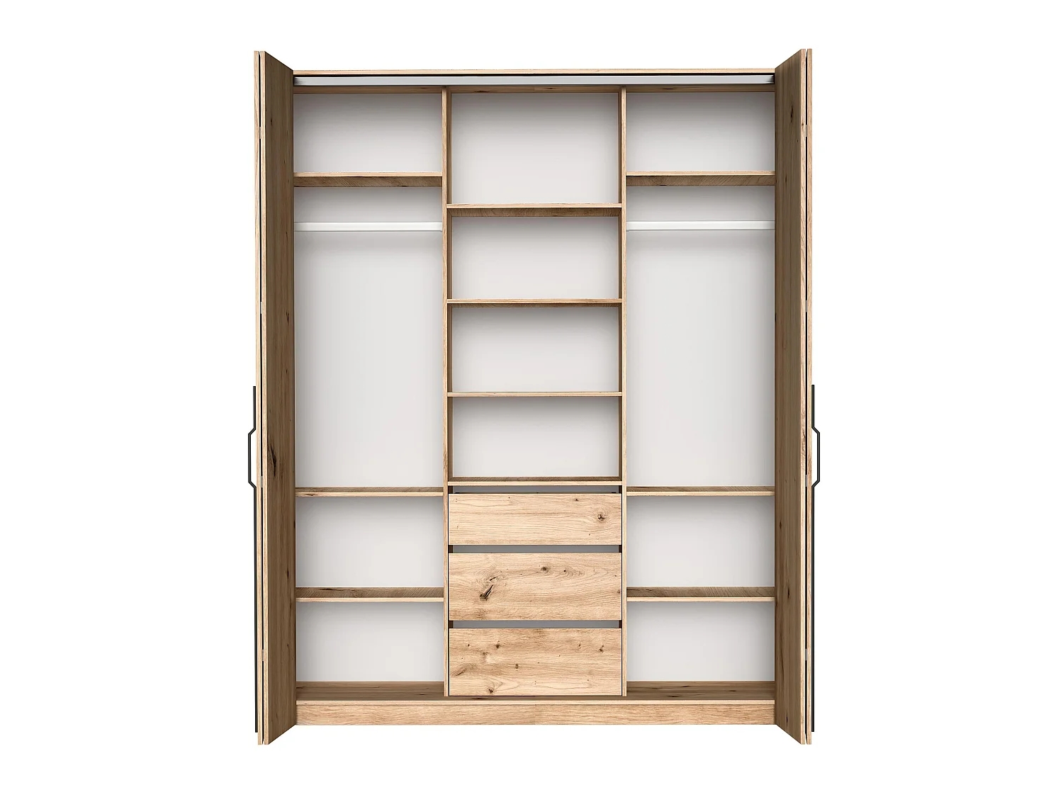 AX LIVING Omodeo kledingkast 200 cm breed – Artisan eikendecor met ronde handgrepen