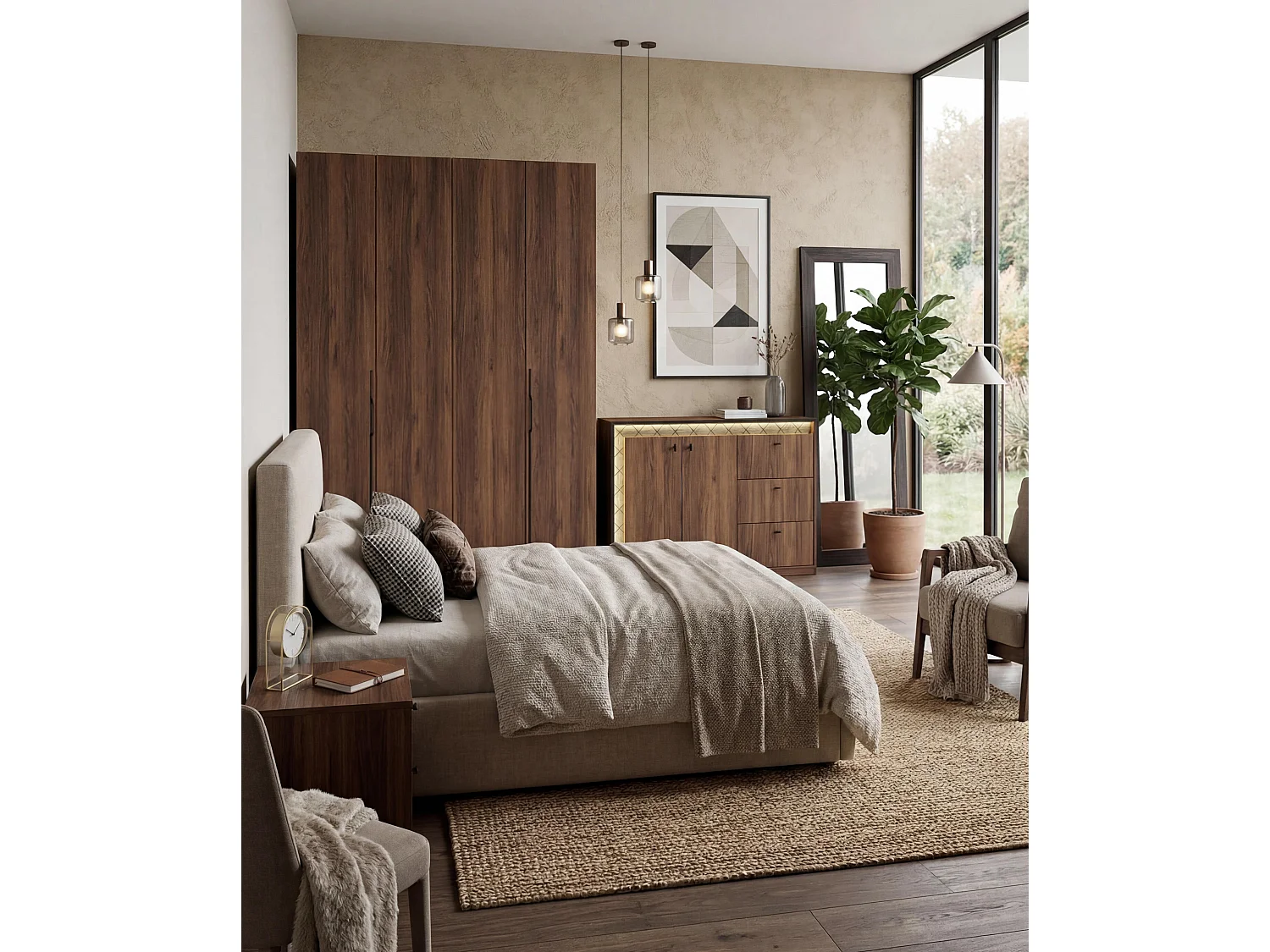 AX LIVING Omodeo kledingkast 170 cm breed – Warmia walnoot met WingLine-systeem