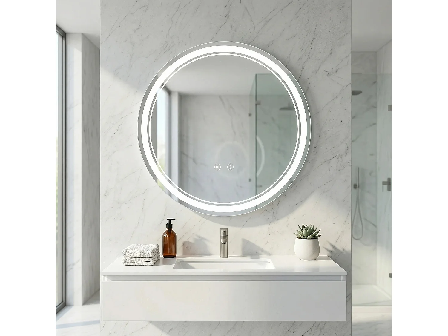 Rea Soft LED-spejl gennemsigtig, 2,5X90X90CM