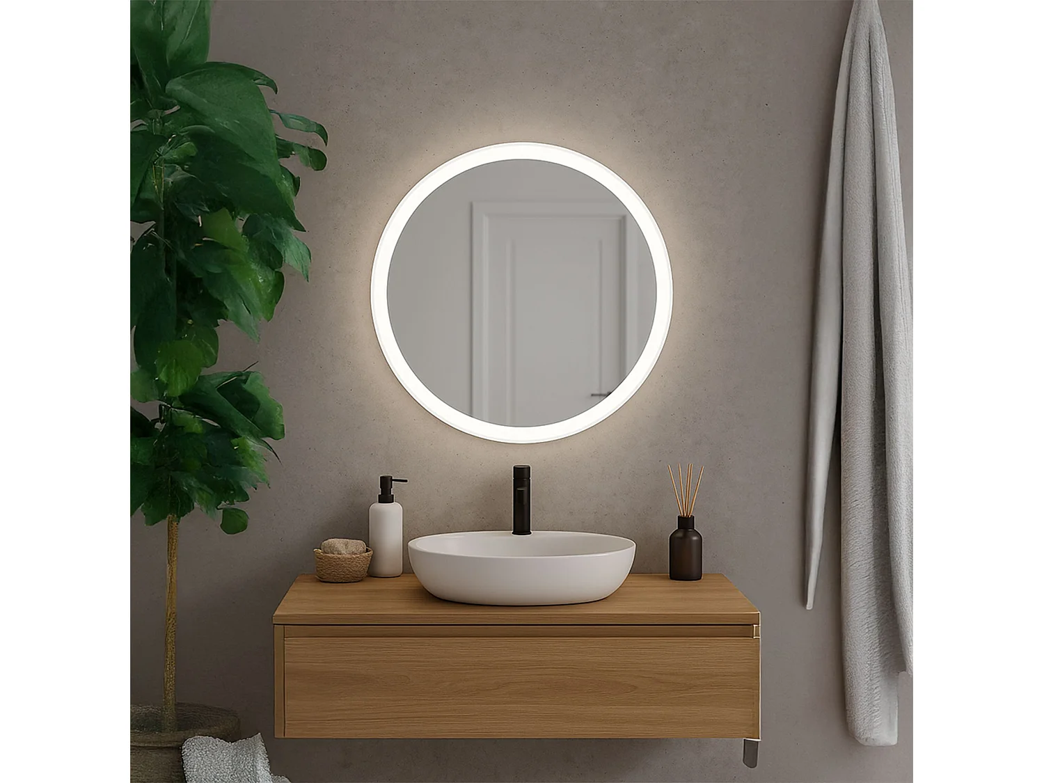 Rea Bl804 60 LED-spejl hvid, 60X60X4,5CM