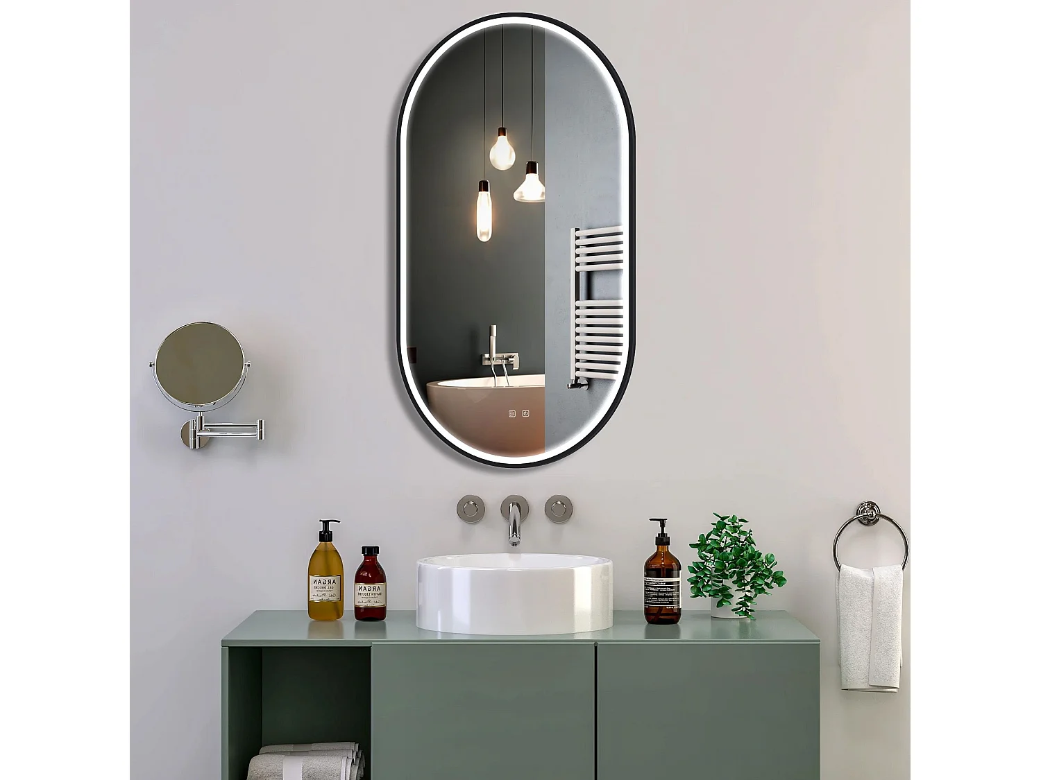 Spiegel Rea Led Ovl 50X100Cm Black