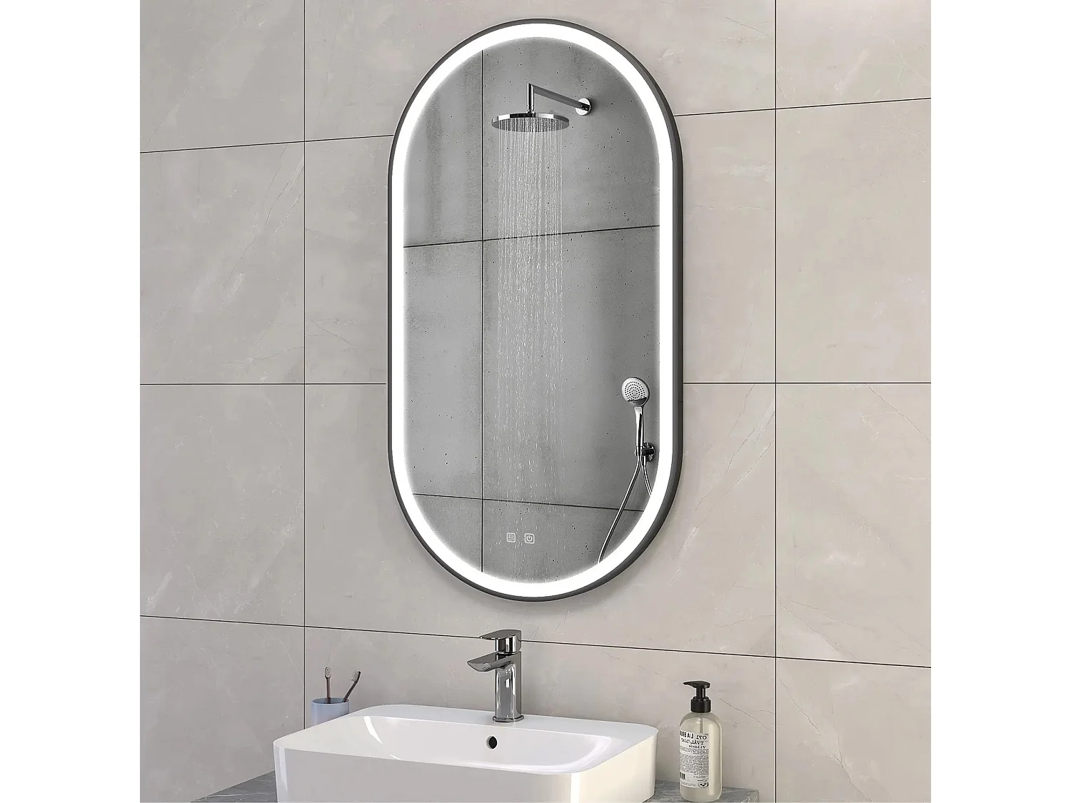 Spiegel Rea Led Ovl 50X100Cm Black