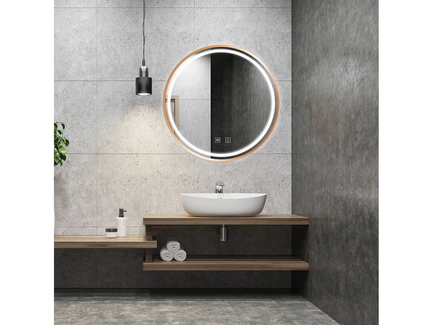 Rea Led P11394 Mmj LED-spejl børstet kobber, 50X50X50CM