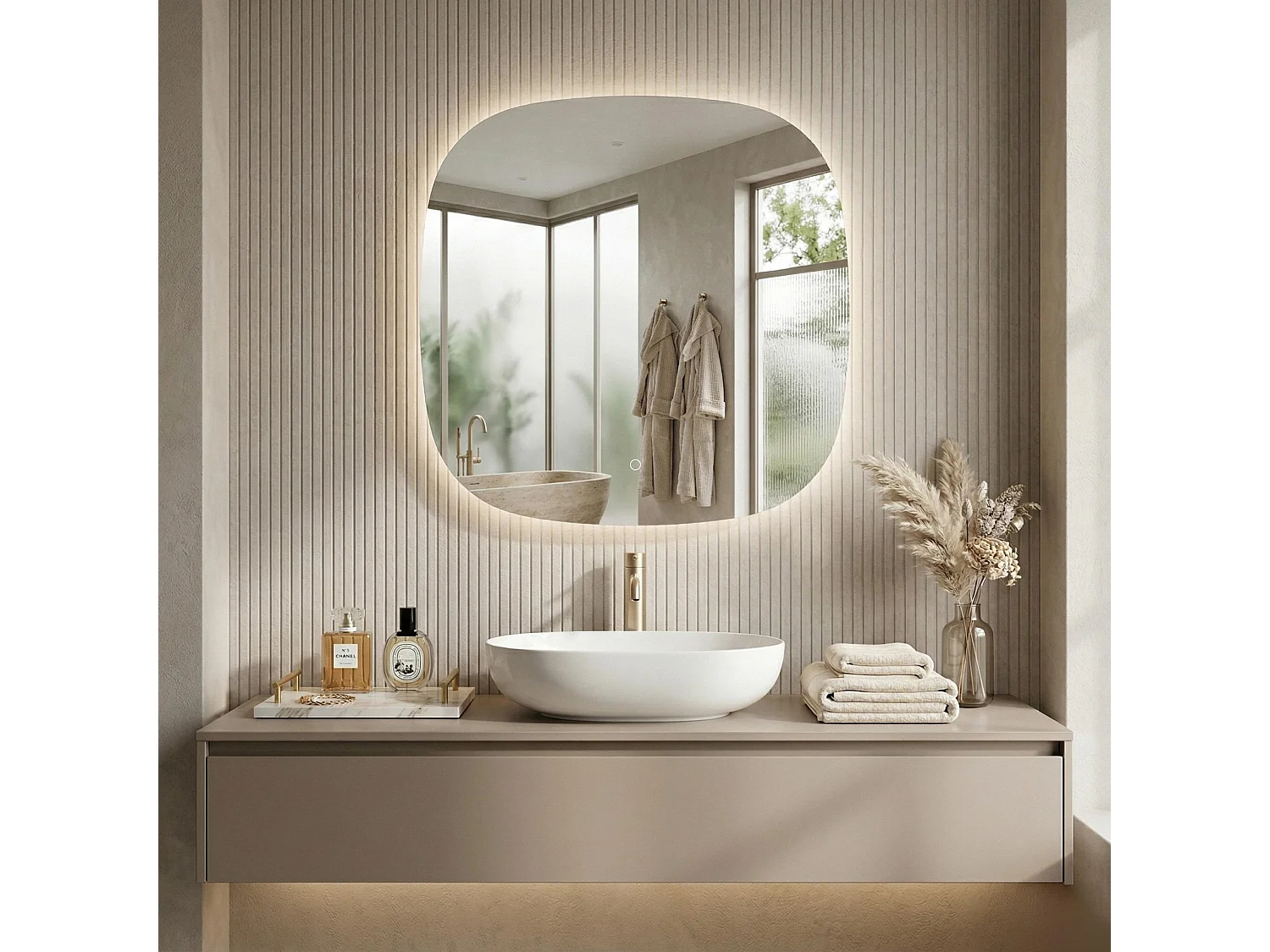 Rea Top 70X70 LED-spejl gennemsigtig, 70X70X2CM