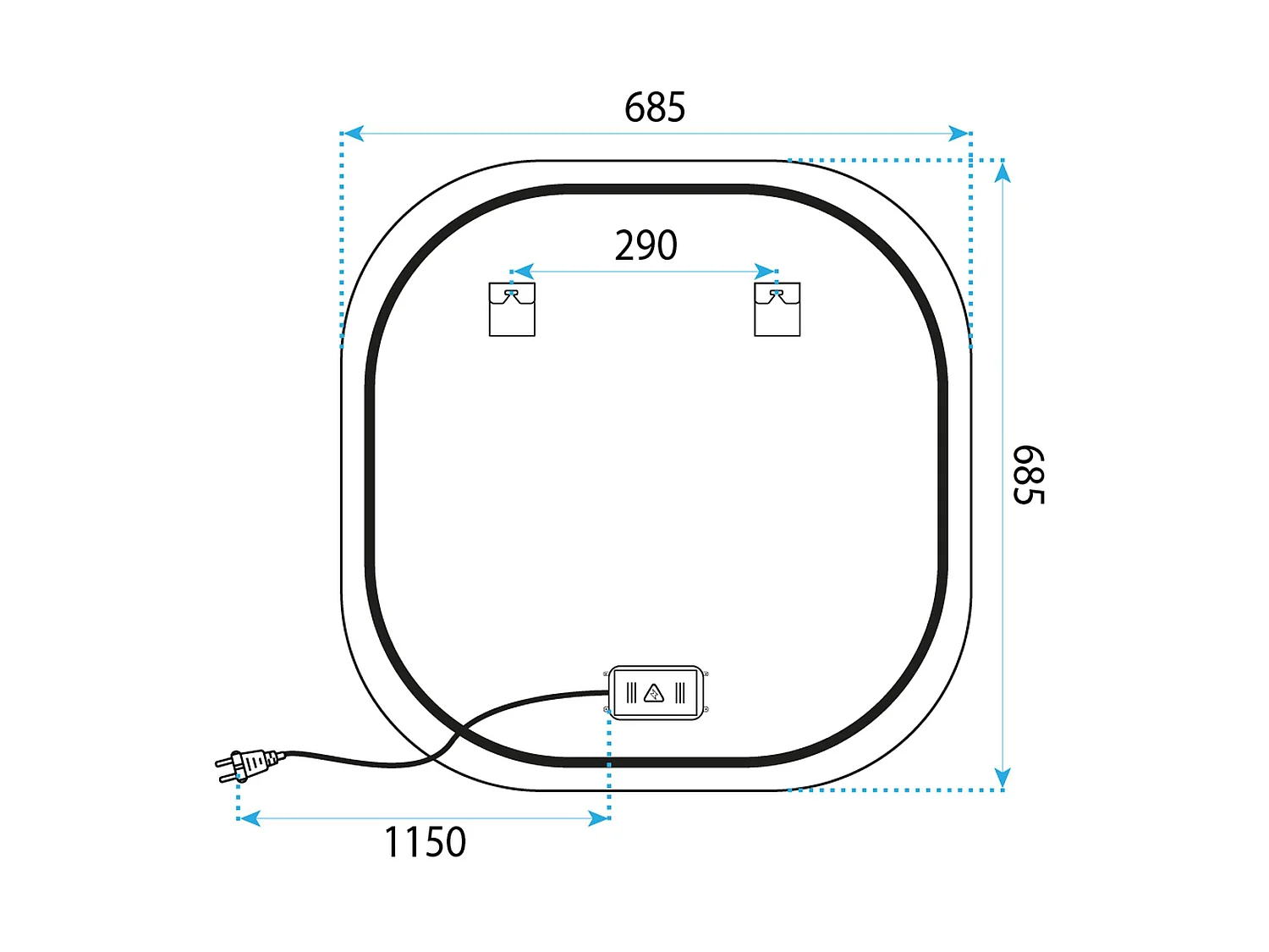 Rea Top 70X70 LED-spejl gennemsigtig, 70X70X2CM