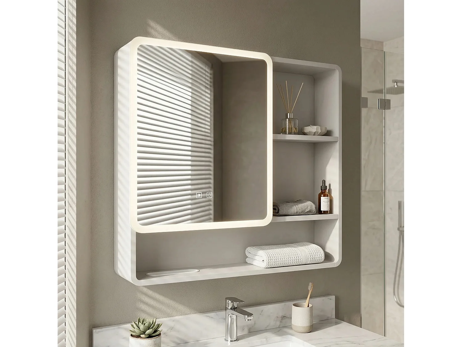 Armoire À Miroir Rea M1016-70 70X65 Led White