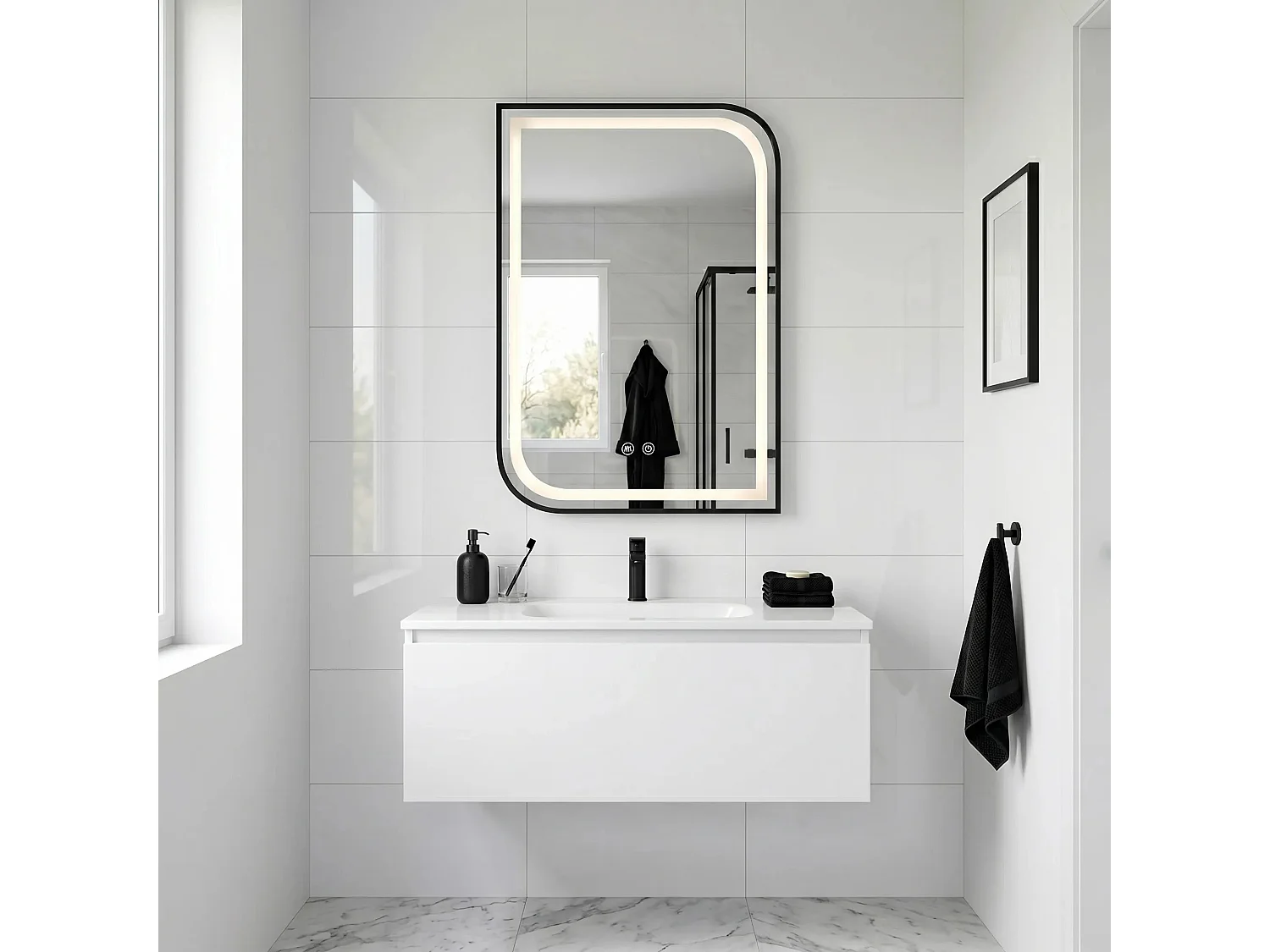 Spiegel Rea Zone 80X60 Led Black