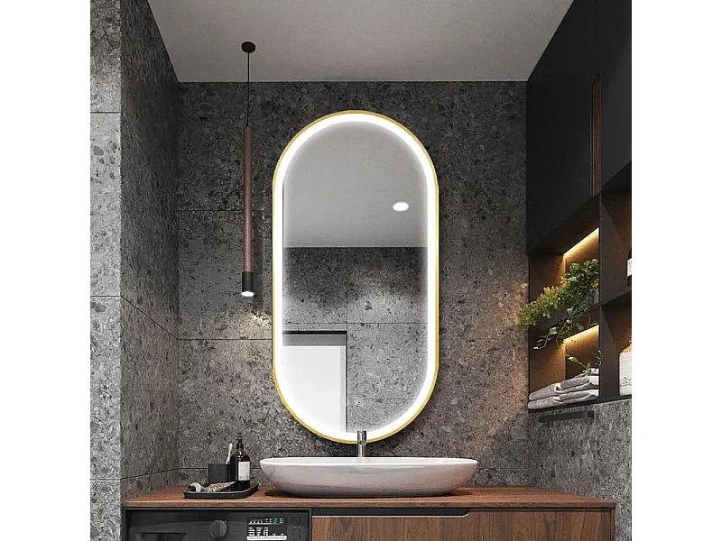 Spiegel Rea Led Ovl 50X100Cm Brush Gold