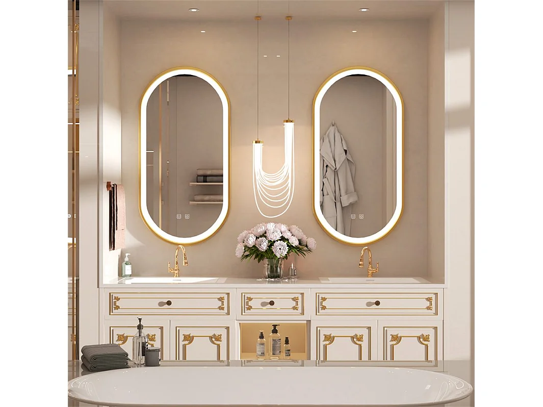 Spiegel Rea Led Ovl 50X100Cm Brush Gold