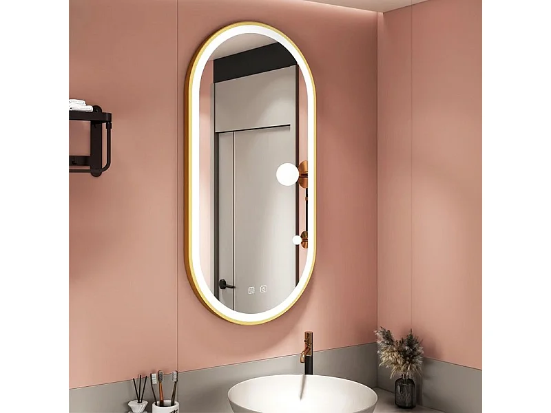 Spiegel Rea Led Ovl 50X100Cm Brush Gold