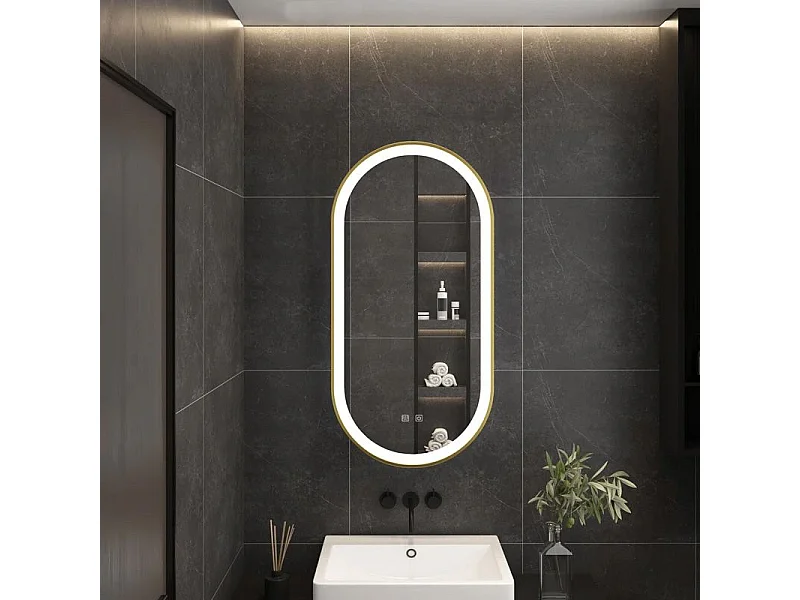 Spiegel Rea Led Ovl 50X100Cm Brush Gold