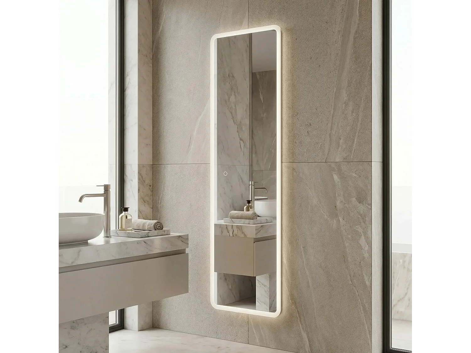 Rea Mol-Sq LED-spejl gennemsigtig, 2X50X150CM