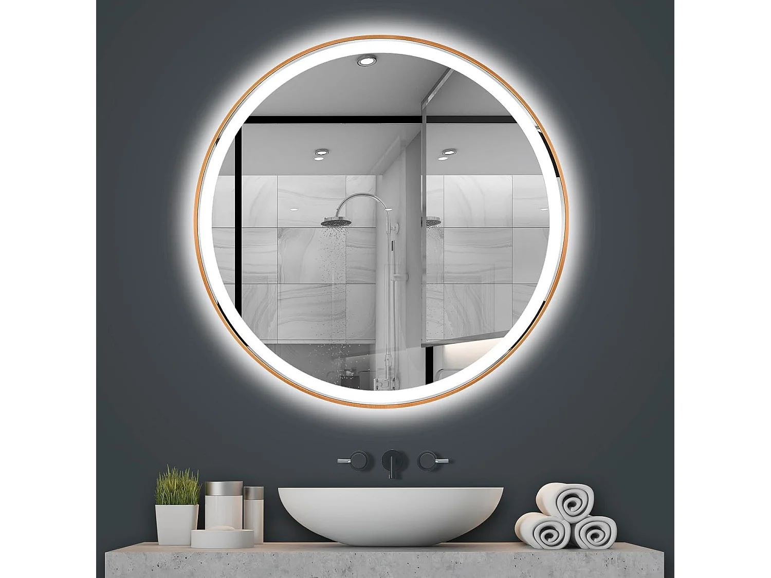 Rea Led P11397 Mmj LED-spejl børstet kobber, 2X80X80CM