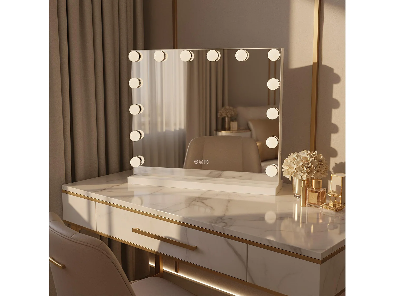 Rea Hollywood LED-spejl hvid, 58X45X12CM