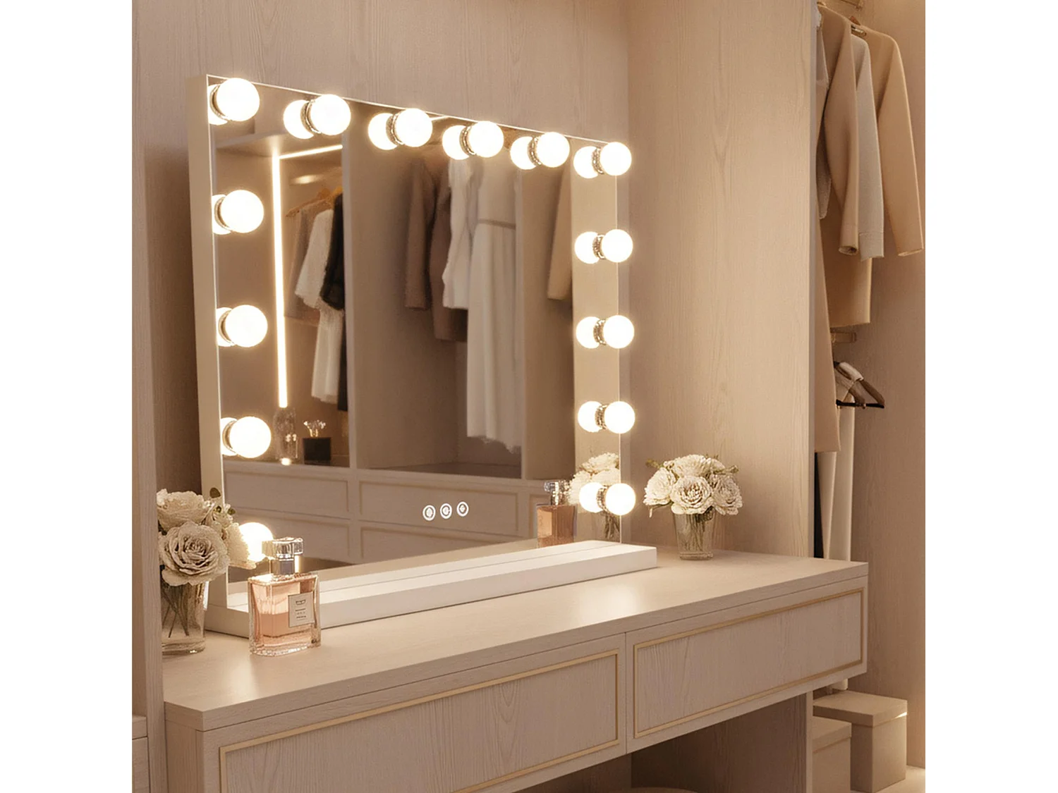 Rea Hollywood LED-spejl hvid, 58X45X12CM