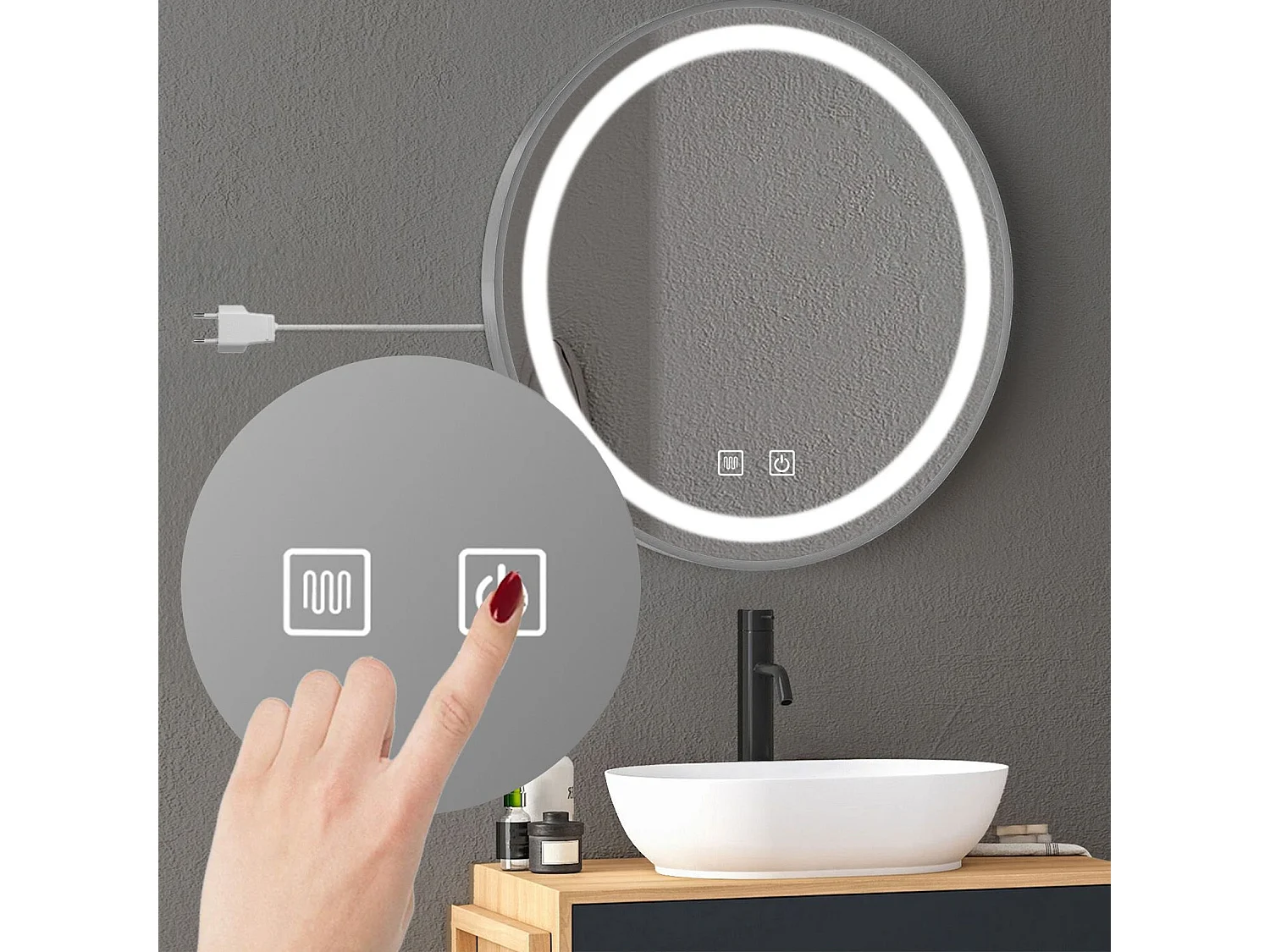 Rea Mmj LED-spejl børstet stål, 50X50X50CM