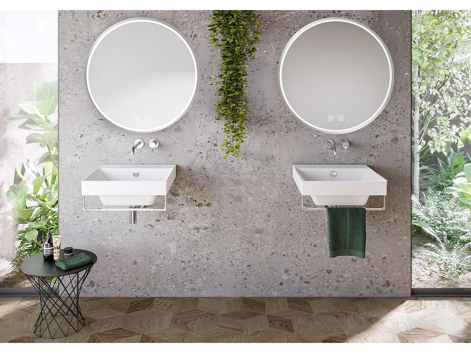 Rea Mmj LED-spejl børstet stål, 50X50X50CM