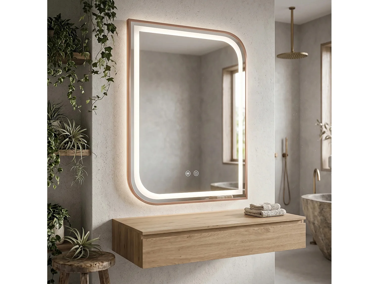Spiegel Rea Zone 80X60 Led Brush Rose Gold