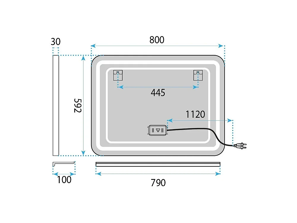 Rea L-8060 LED-spejl gennemsigtig, 3X80X60CM