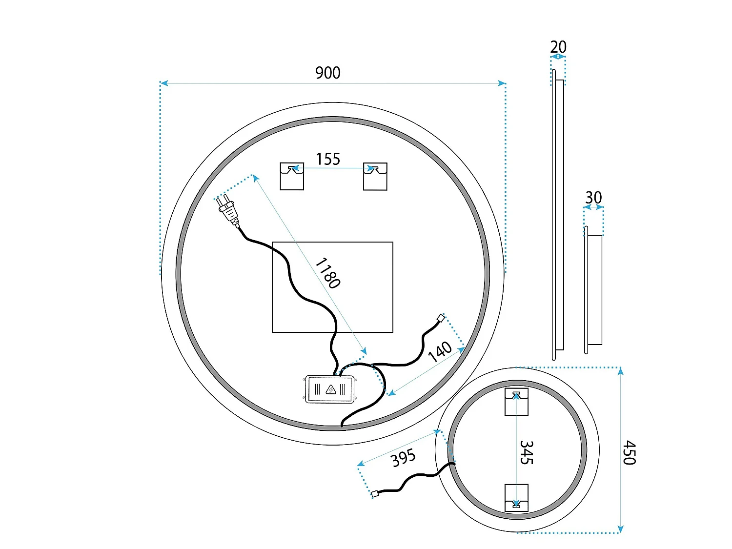 Rea R-9045 LED-spejl gennemsigtig, 2X90X90CM