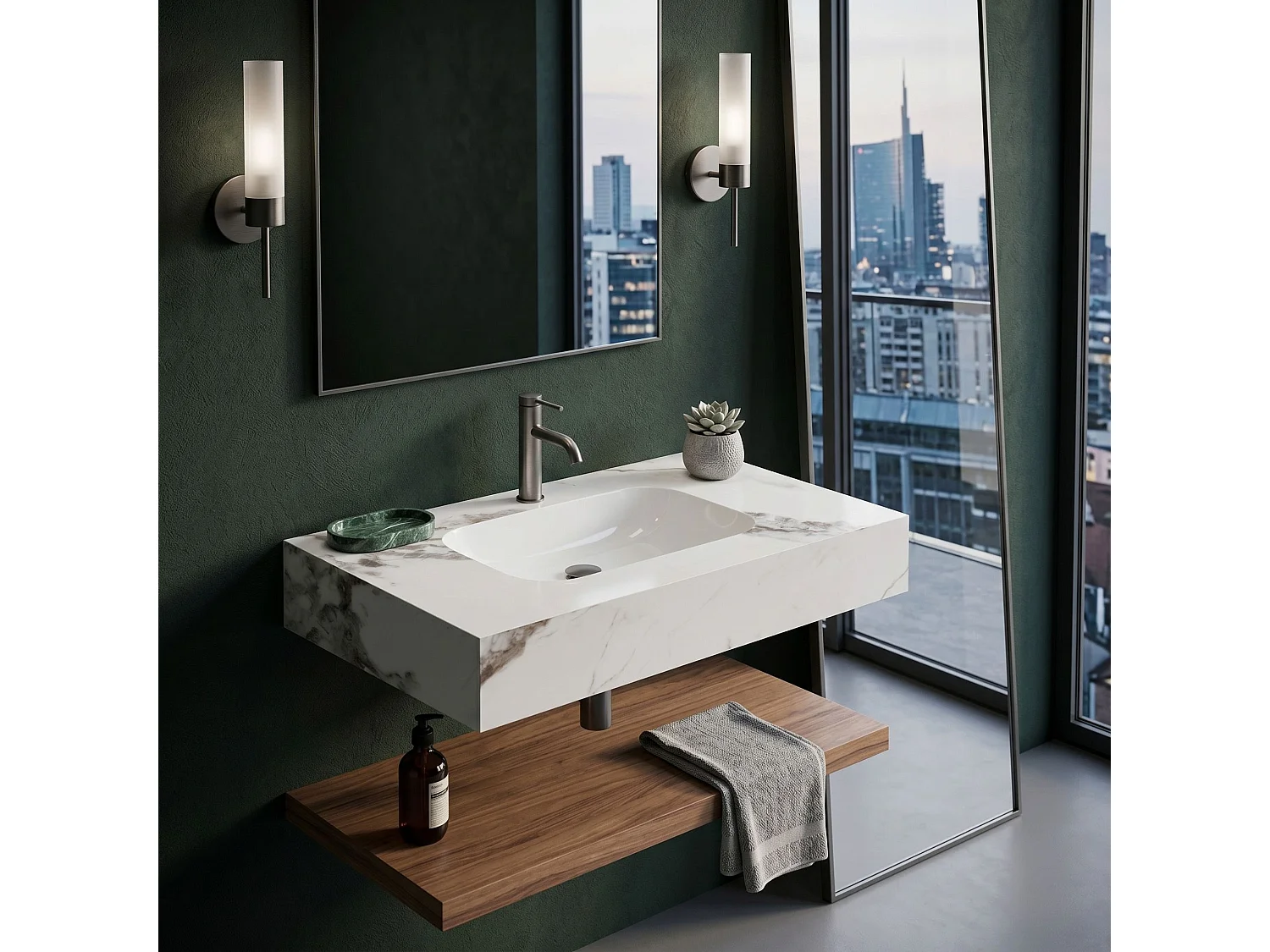 Væghængt Håndvask Rea Aresa Cold Jade 80 White