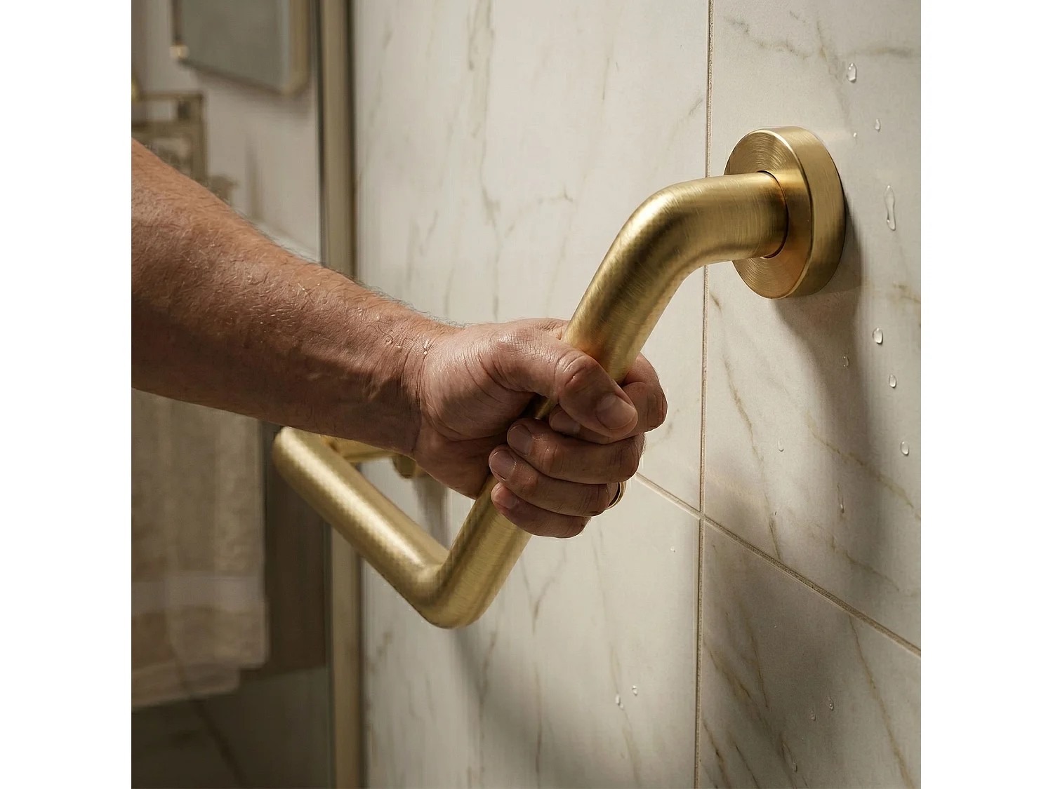 Barre D'Appui D'Angle Pour Salle De Bains Rea 101 Brush Gold