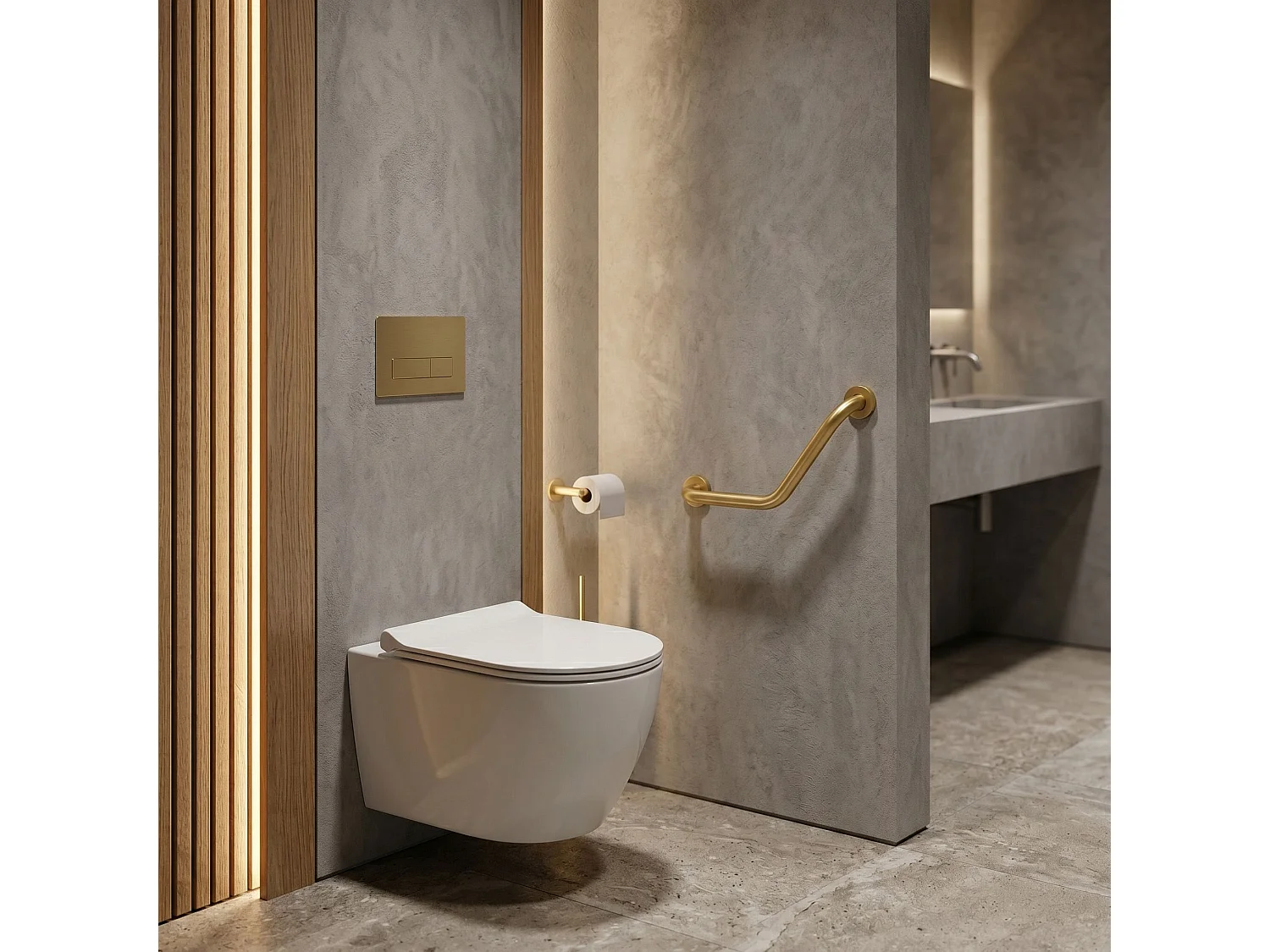 Barre D'Appui D'Angle Pour Salle De Bains Rea 101 Brush Gold