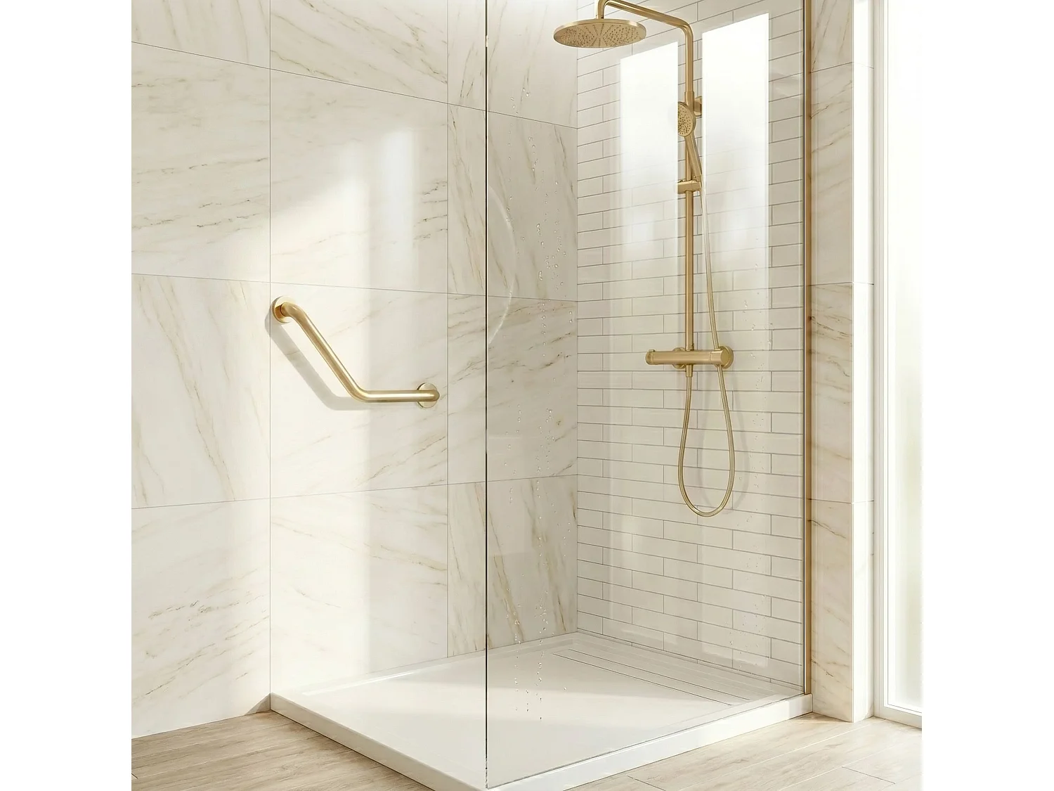 Barre D'Appui D'Angle Pour Salle De Bains Rea 101 Brush Gold