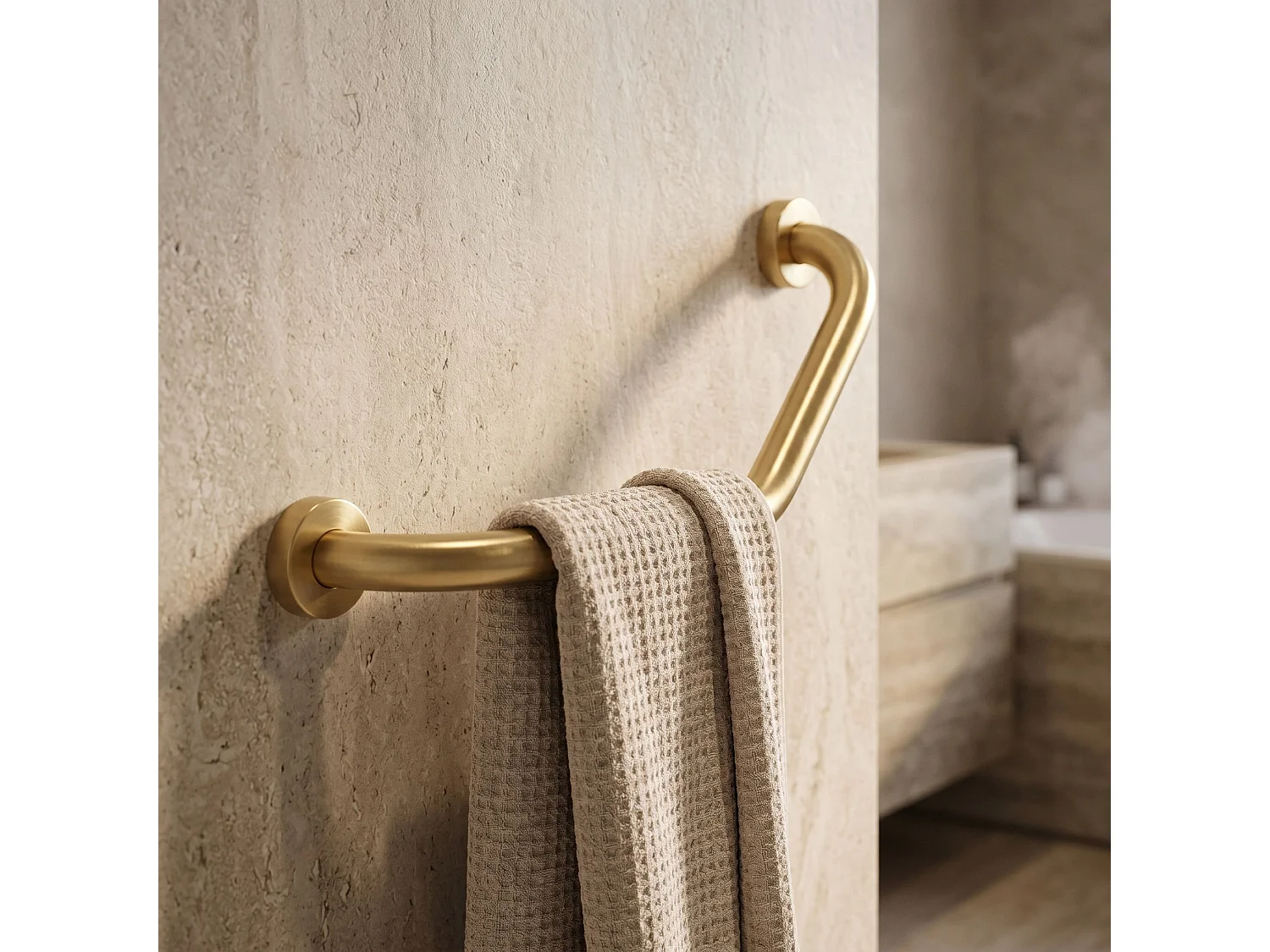 Barre D'Appui D'Angle Pour Salle De Bains Rea 101 Brush Gold