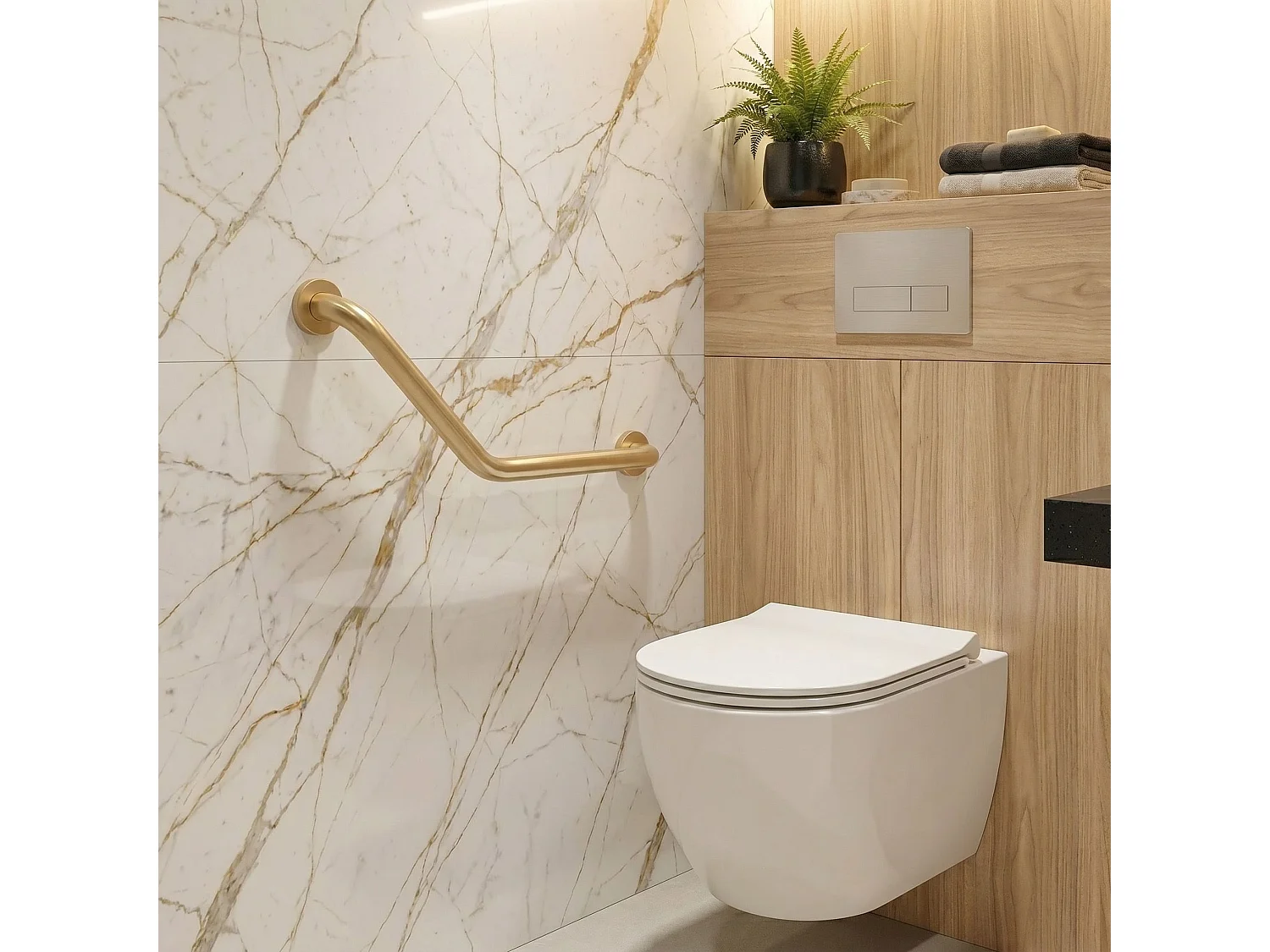 Barre D'Appui D'Angle Pour Salle De Bains Rea 101 Brush Gold