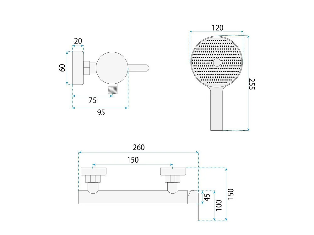 Robinet De Douche Rea Ontario Side Titanium