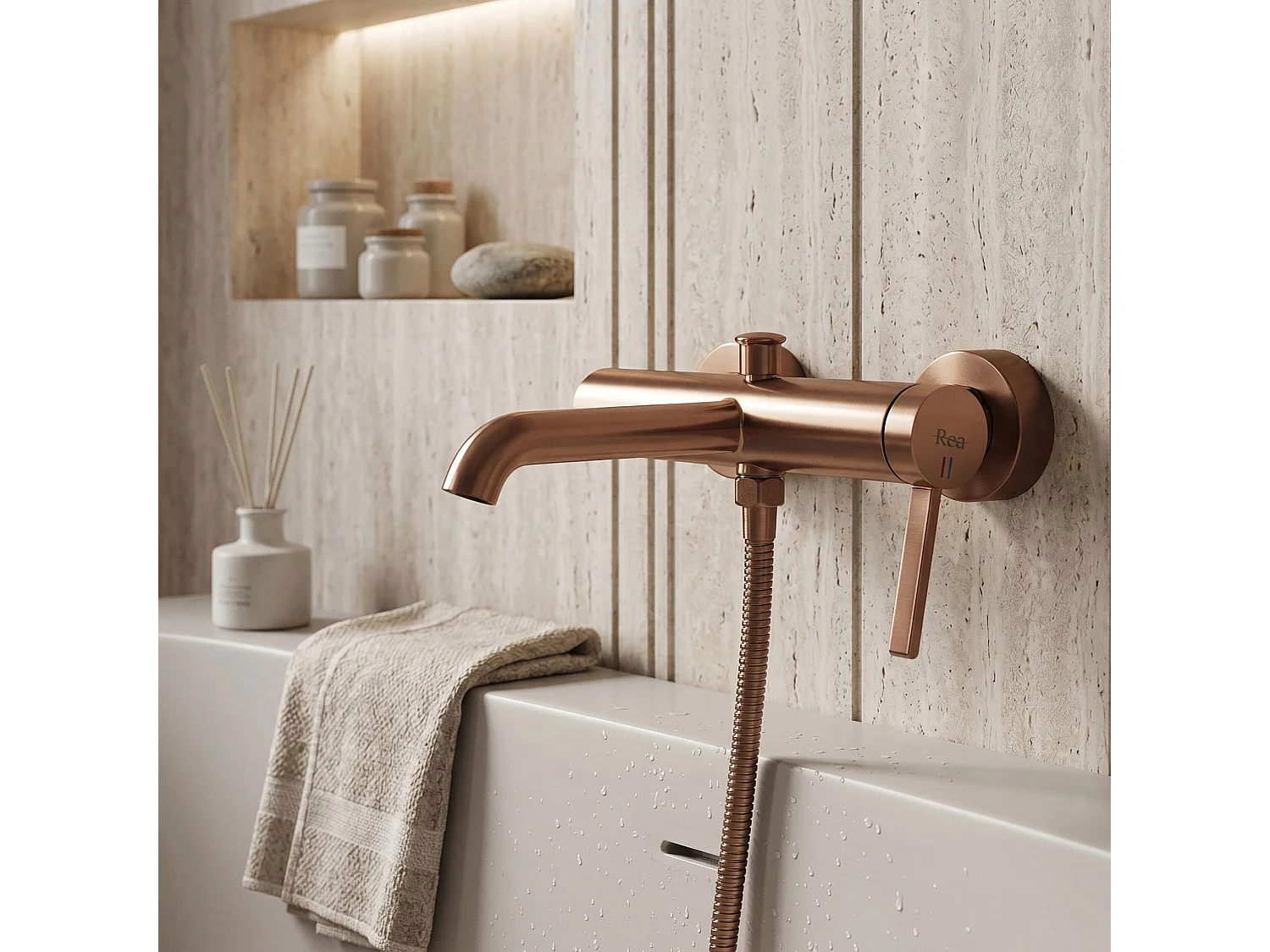 Torneira Para Banheira Rea Rivo Brush Copper