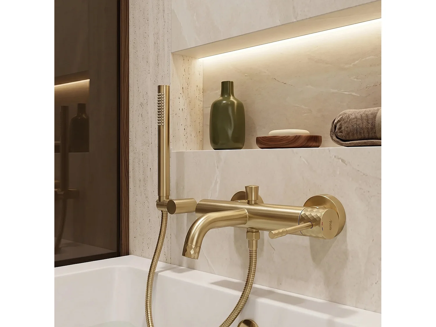 Robinet De Baignoire Rea Lungo Diamond Brush Gold