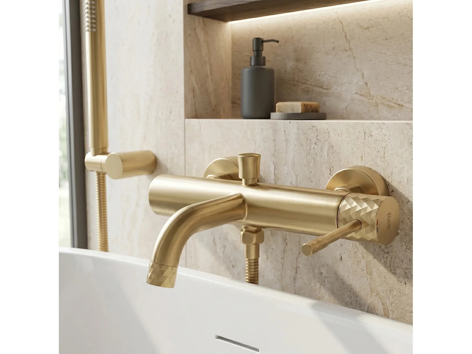 Robinet De Baignoire Rea Lungo Diamond Brush Gold
