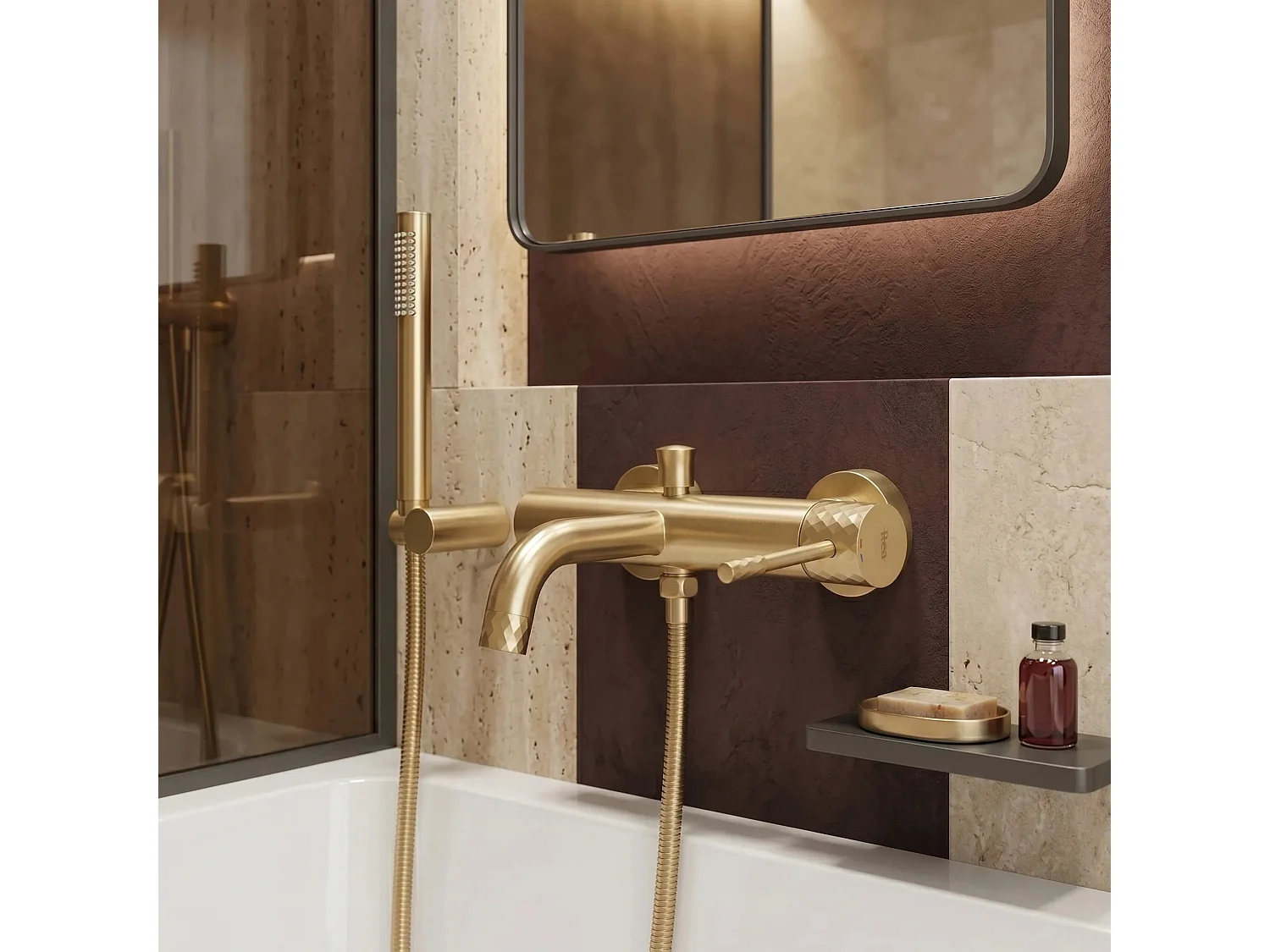 Robinet De Baignoire Rea Lungo Diamond Brush Gold