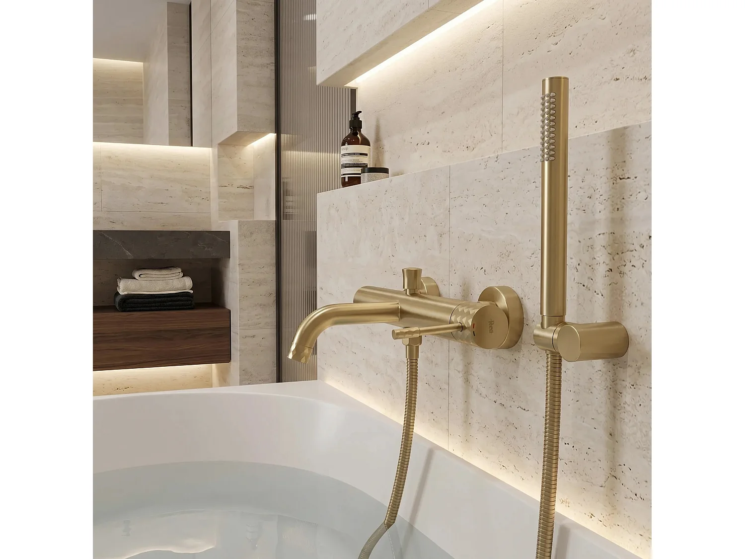 Robinet De Baignoire Rea Lungo Diamond Brush Gold