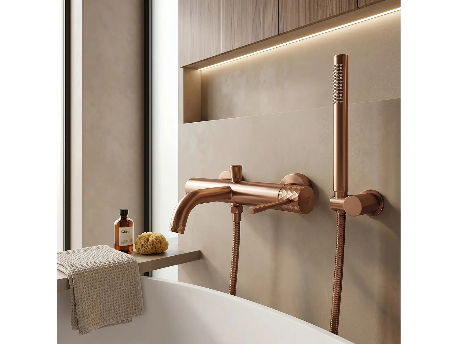 Grifo De Bañera Rea Lungo Diamond Brush Copper
