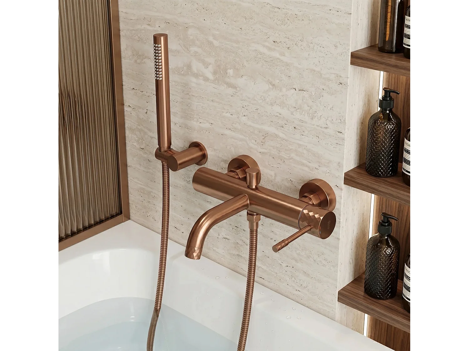 Grifo De Bañera Rea Lungo Diamond Brush Copper