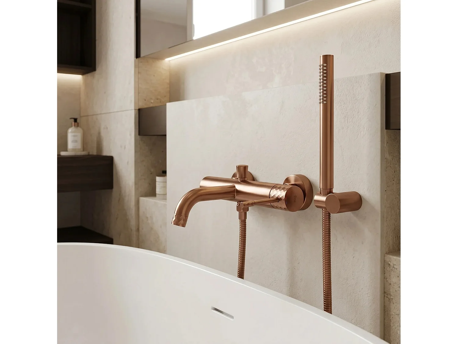 Grifo De Bañera Rea Lungo Diamond Brush Copper