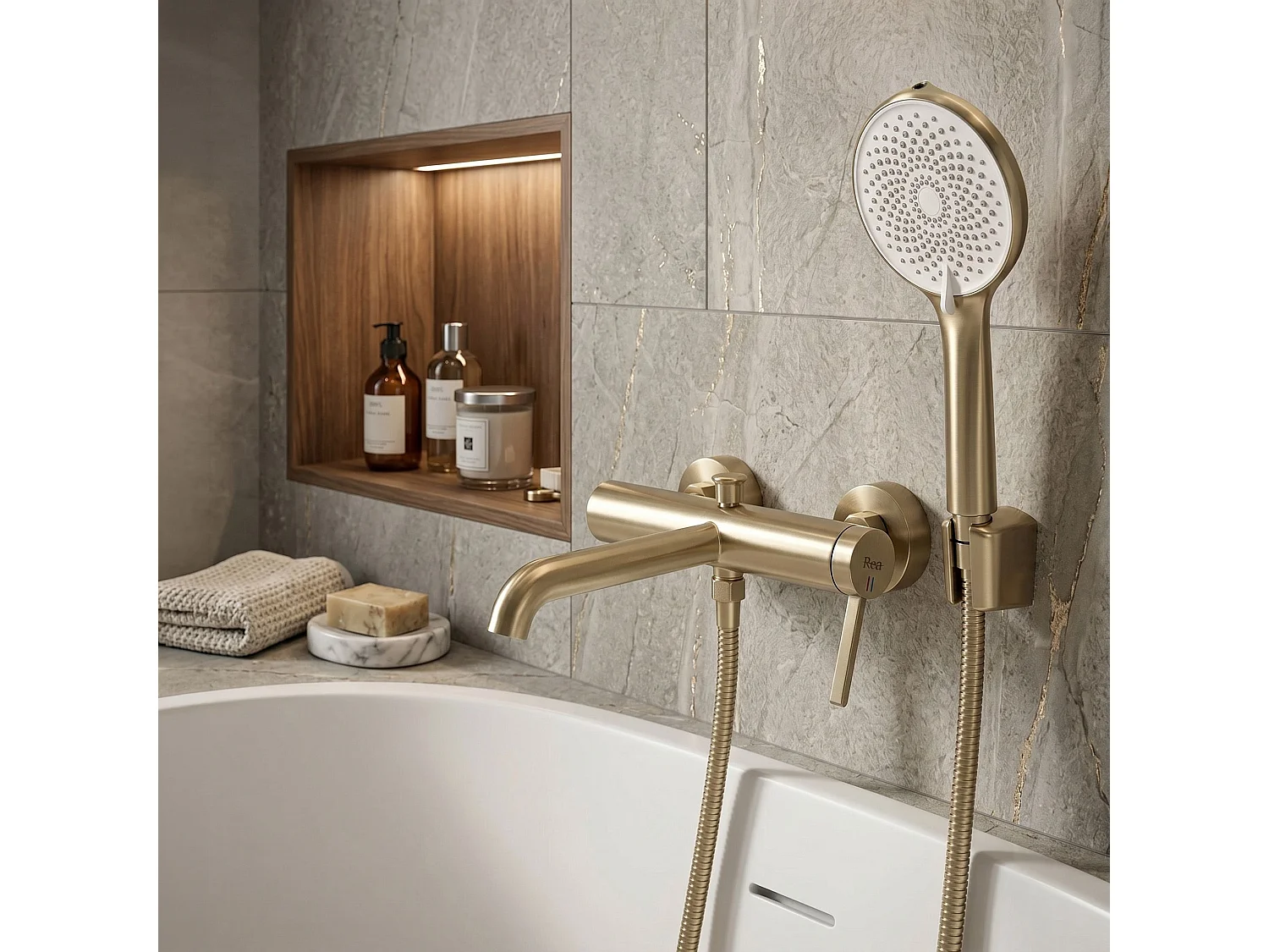 Robinet De Baignoire Rea Rivo Brush Gold