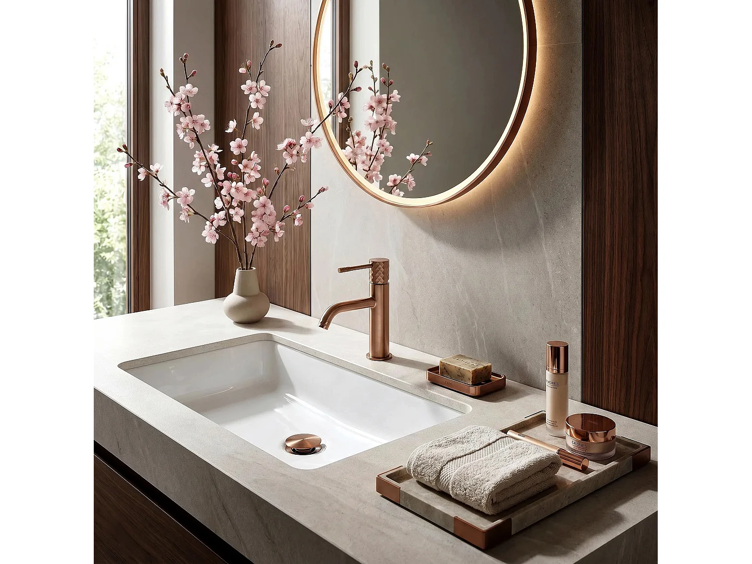 Wastafelkraan Rea Lungo Low Brush Copper
