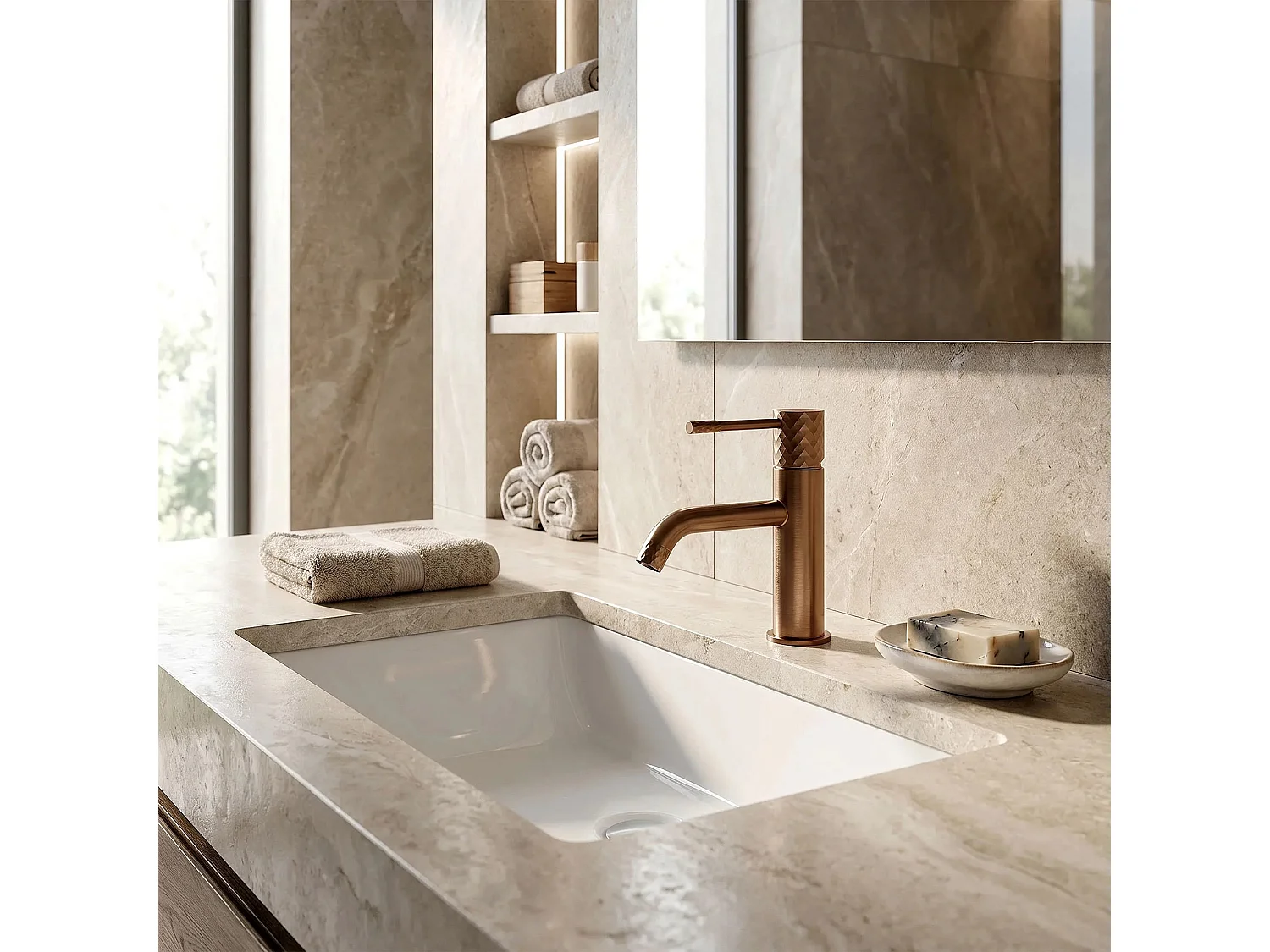 Wastafelkraan Rea Lungo Low Brush Copper